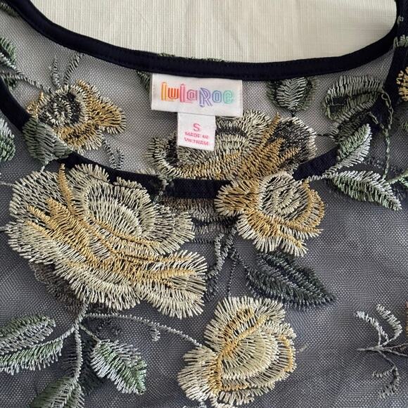 Lularoe Deanne 2 Sheer Overlay Maxi Dress Blue Embroidered Flowers Size Small - Picture 4 of 14